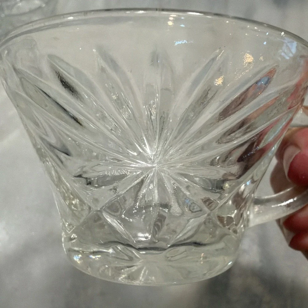 Vintage Anchor Hocking Clear Glass  Prescut StarofDavid Punch Cups Set of 6ES003